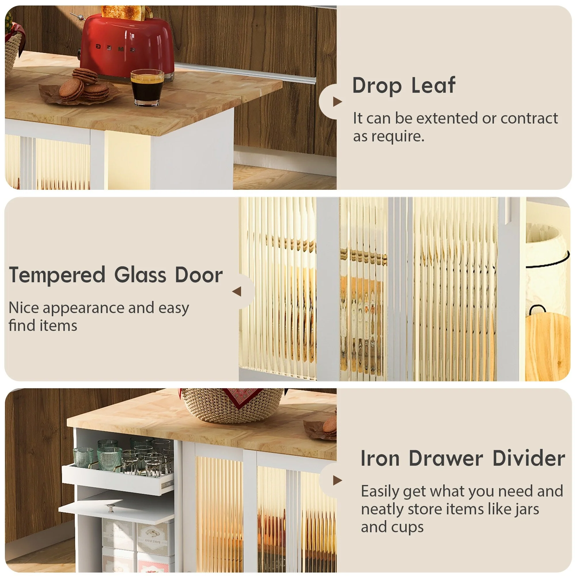 Kitchen Island With Drop Leaf(no include stool)