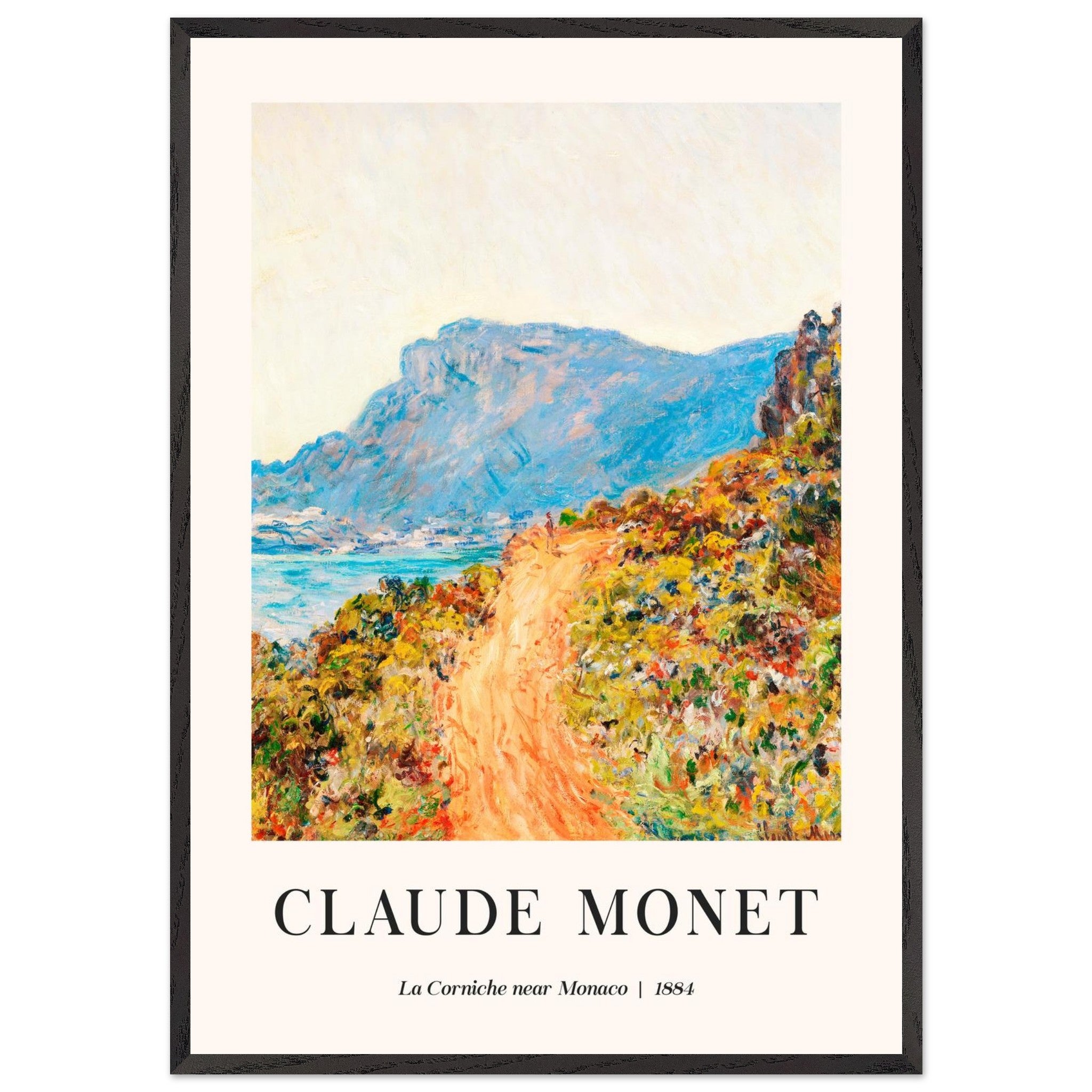 Artfulprints Poster met Lijst Claude Monet - La Corniche near Monaco  - 70x100 cm - Meerkleurig