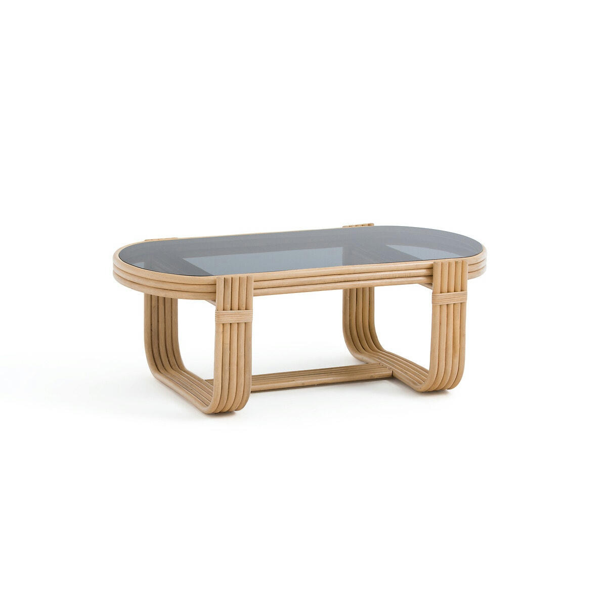 Table basse rotin et verre fumé, Ravieri