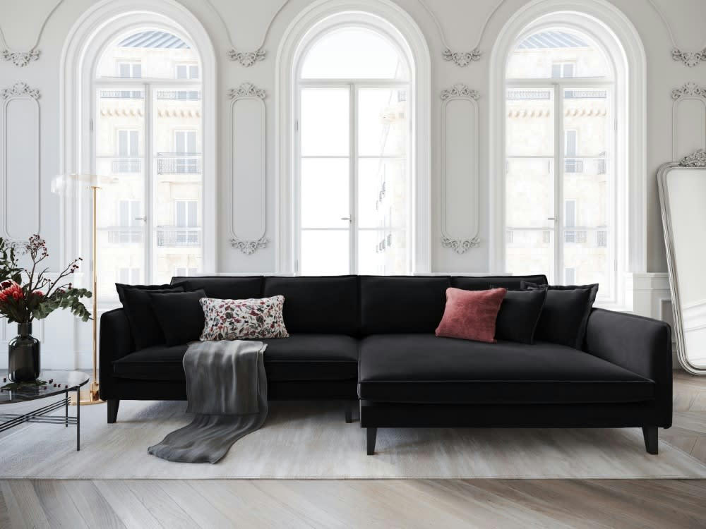 PROVENCE - Canapé d'angle 4 places en velours noir