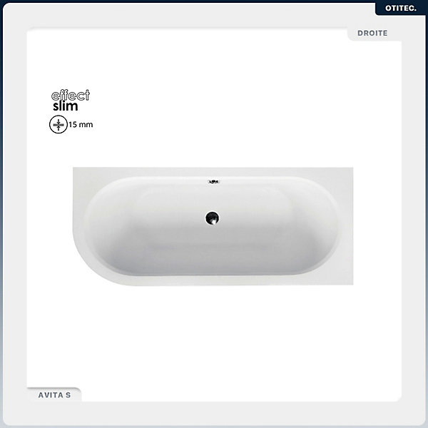 Baignoire asymétrique - 160 x 75 cm - Droite - sans Habillage - avec Pieds - Vidage Chrome - AVITA SLIM