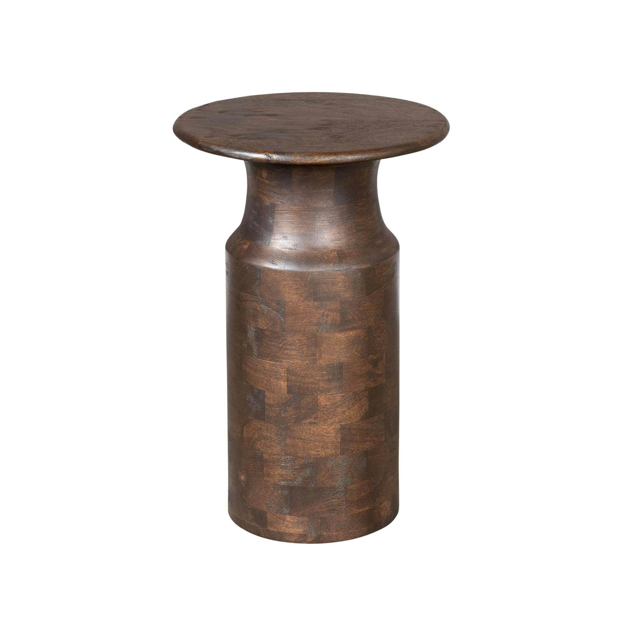 Table d'appoint ronde bois foncé pied colonne ALMA