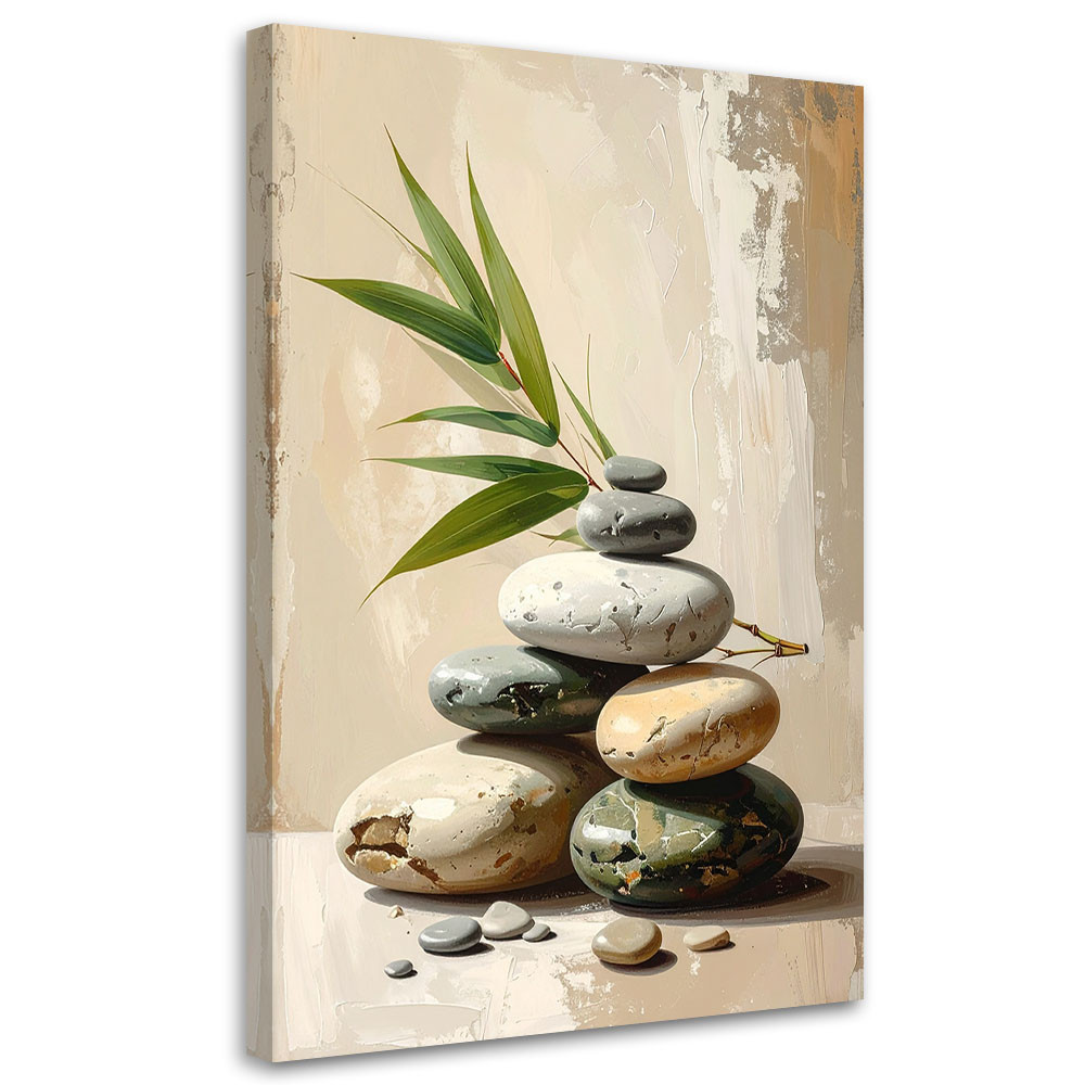 Obraz do salonu sypialni, Kamienie zen spa liście bambusa 20x30