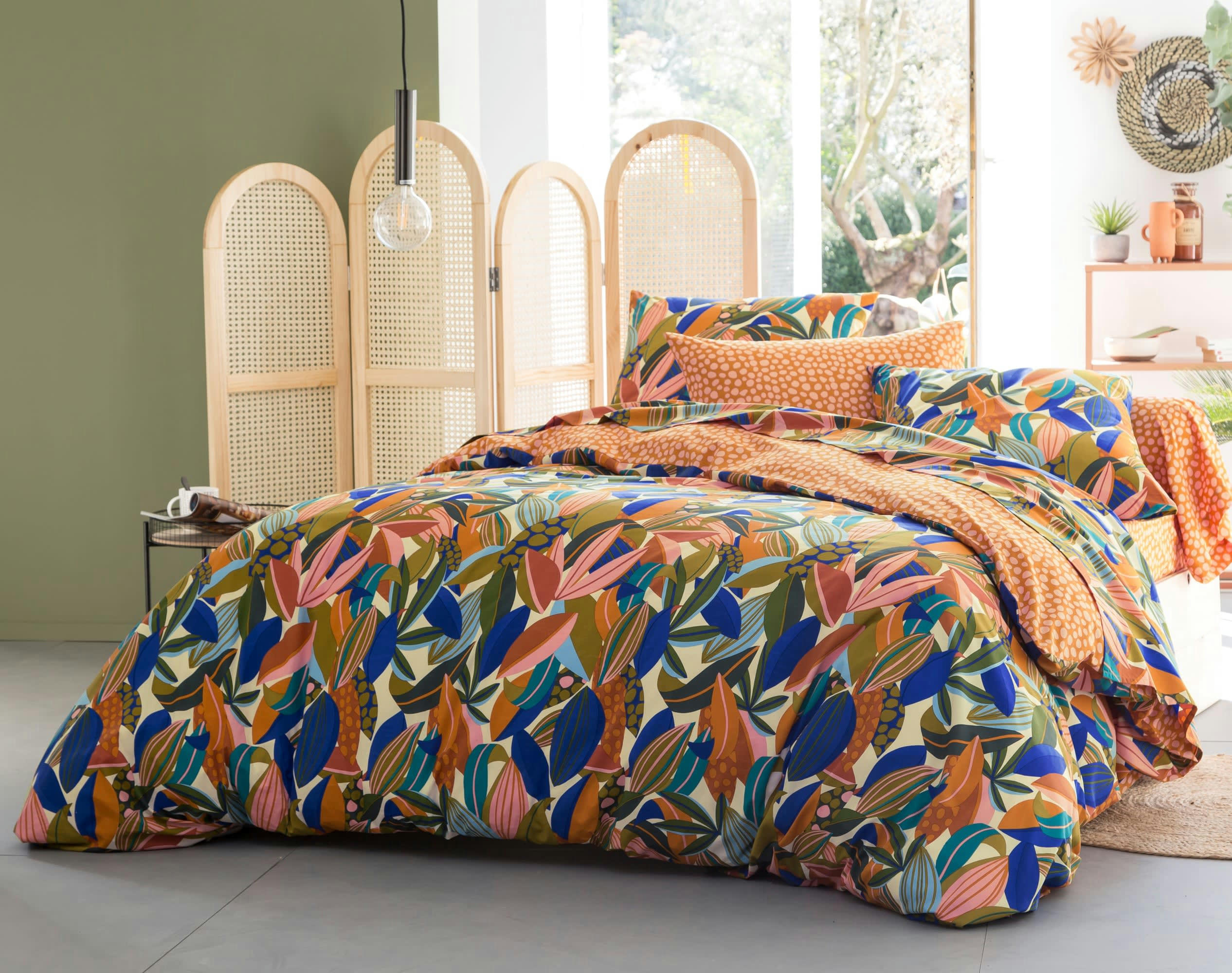 MARCO - Housse de couette réversible 140x200 multicolore en percale de coton