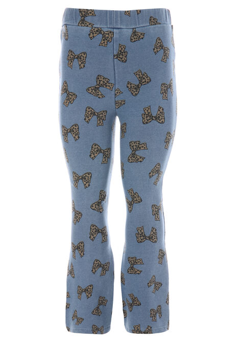 Younger Girls Blue Leopard Bow Print Jeggings