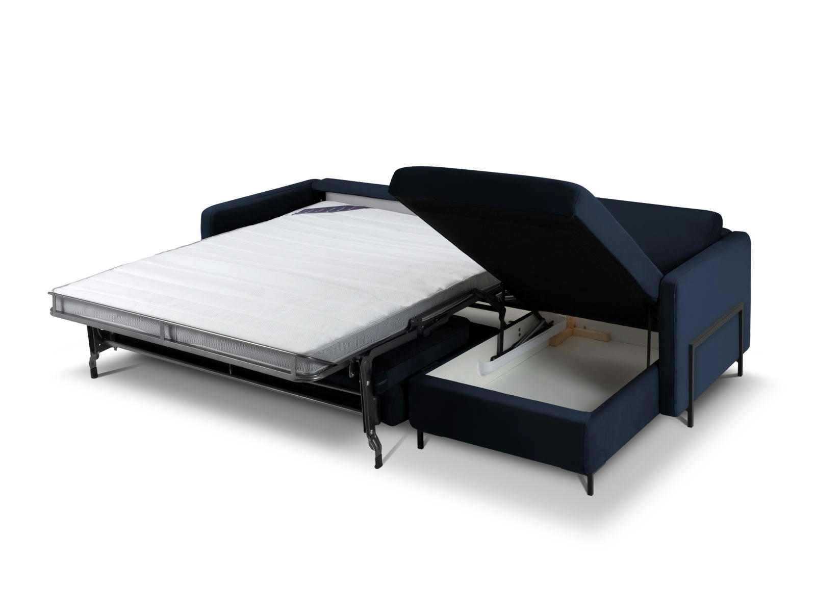 YANIS - Canapé D'Angle Droit Convertible 5 places en Velours Beige