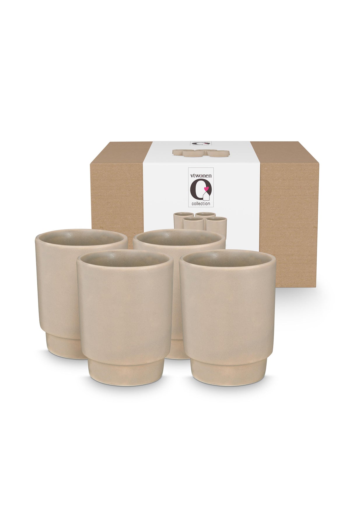 vtwonen - Mokken - Licht Grijs - Keramiek - 300ml - Set van 4