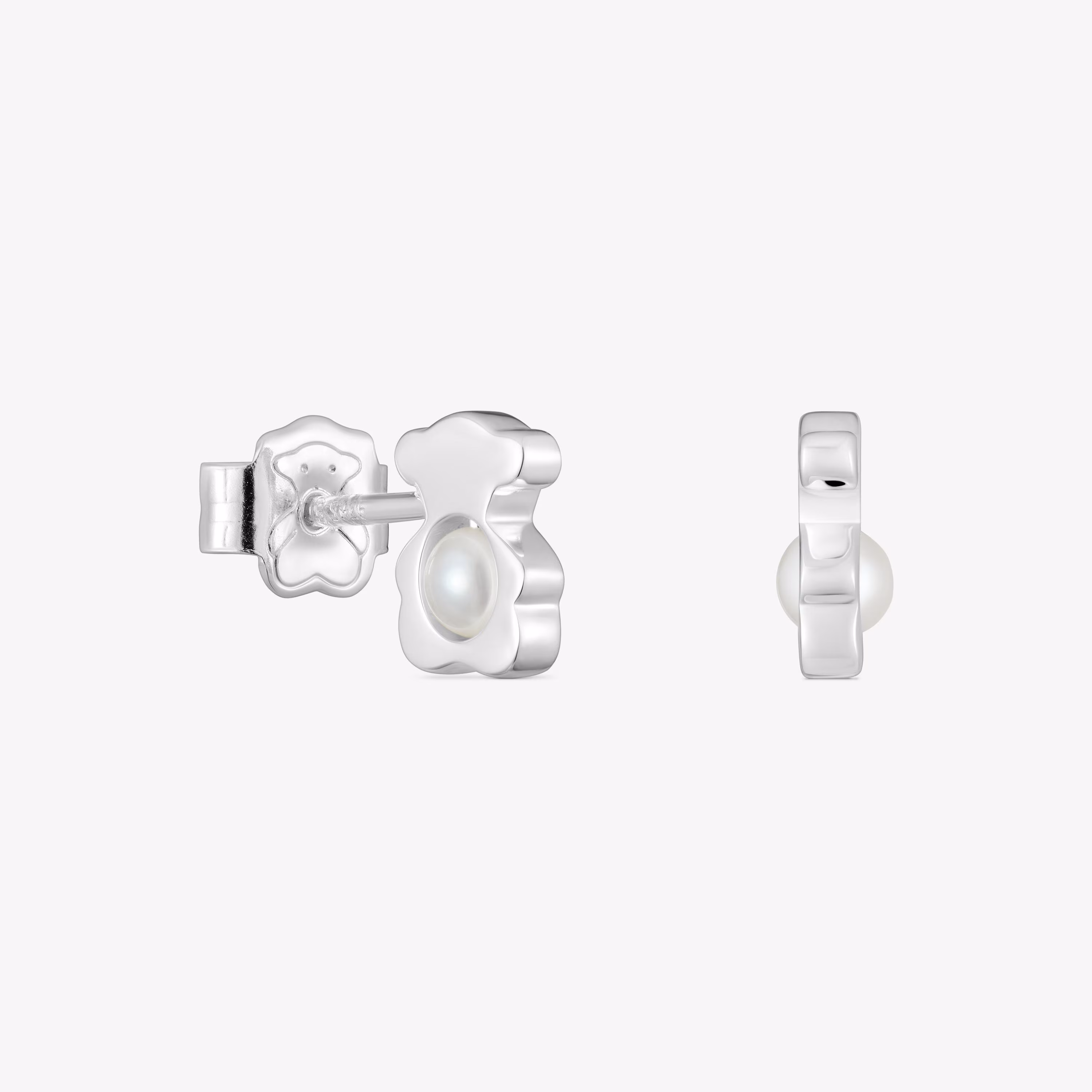 Pendientes pequeños oso de plata con perlas cultivadas 8 mm I-Bear