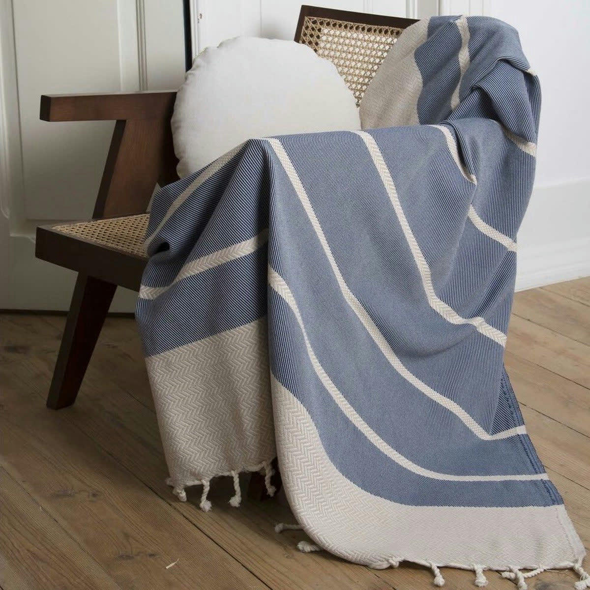 LIV - Plaid coton  130x170 bleu marine