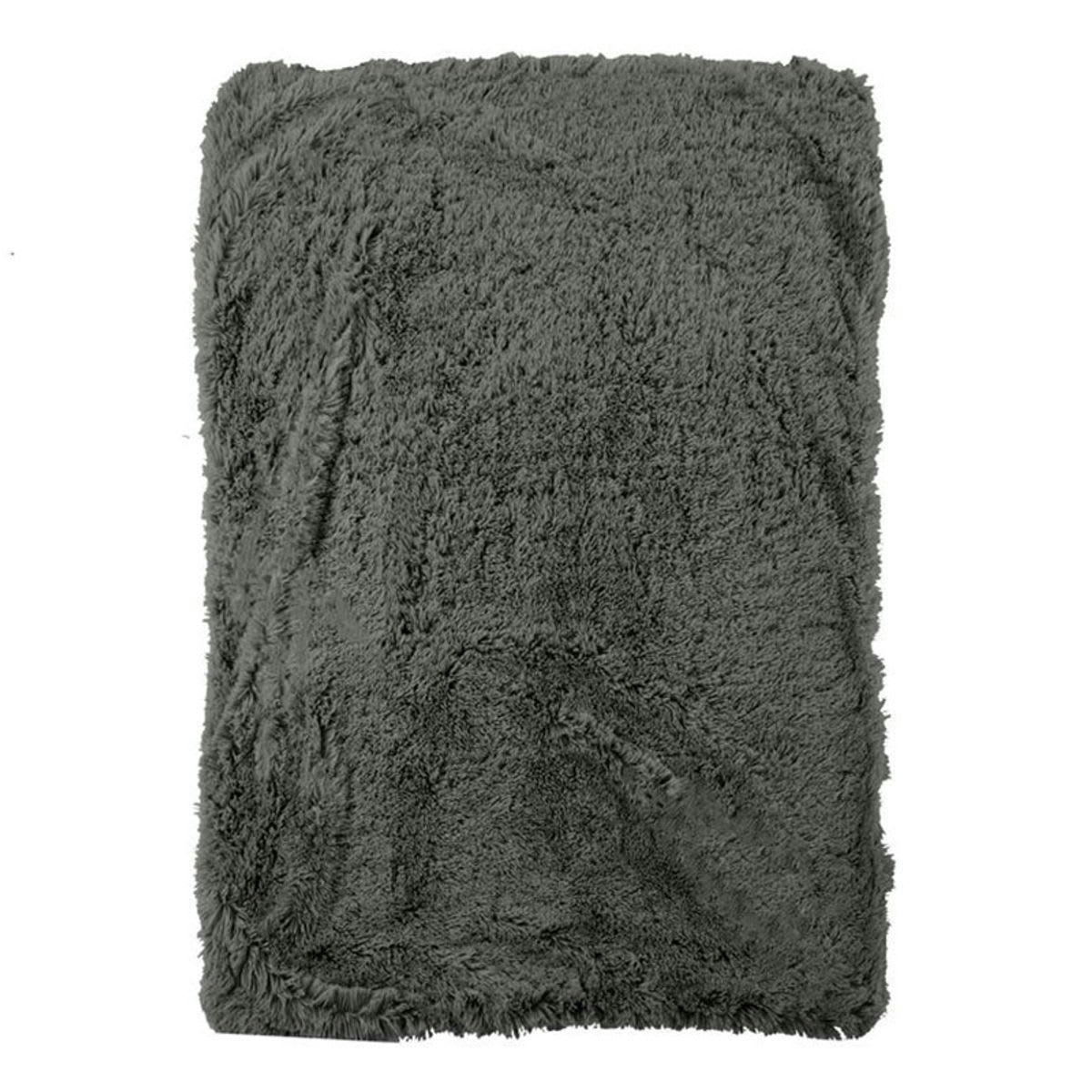 NEO - Plaid à poils longs extra-doux gris foncé 120x150