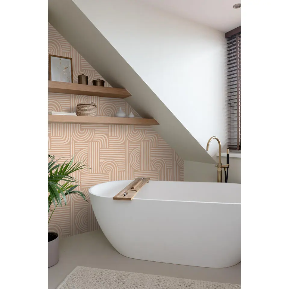 ESTAhome behang grafisch 3D motief licht terracotta - 53 cm x 10.05 m