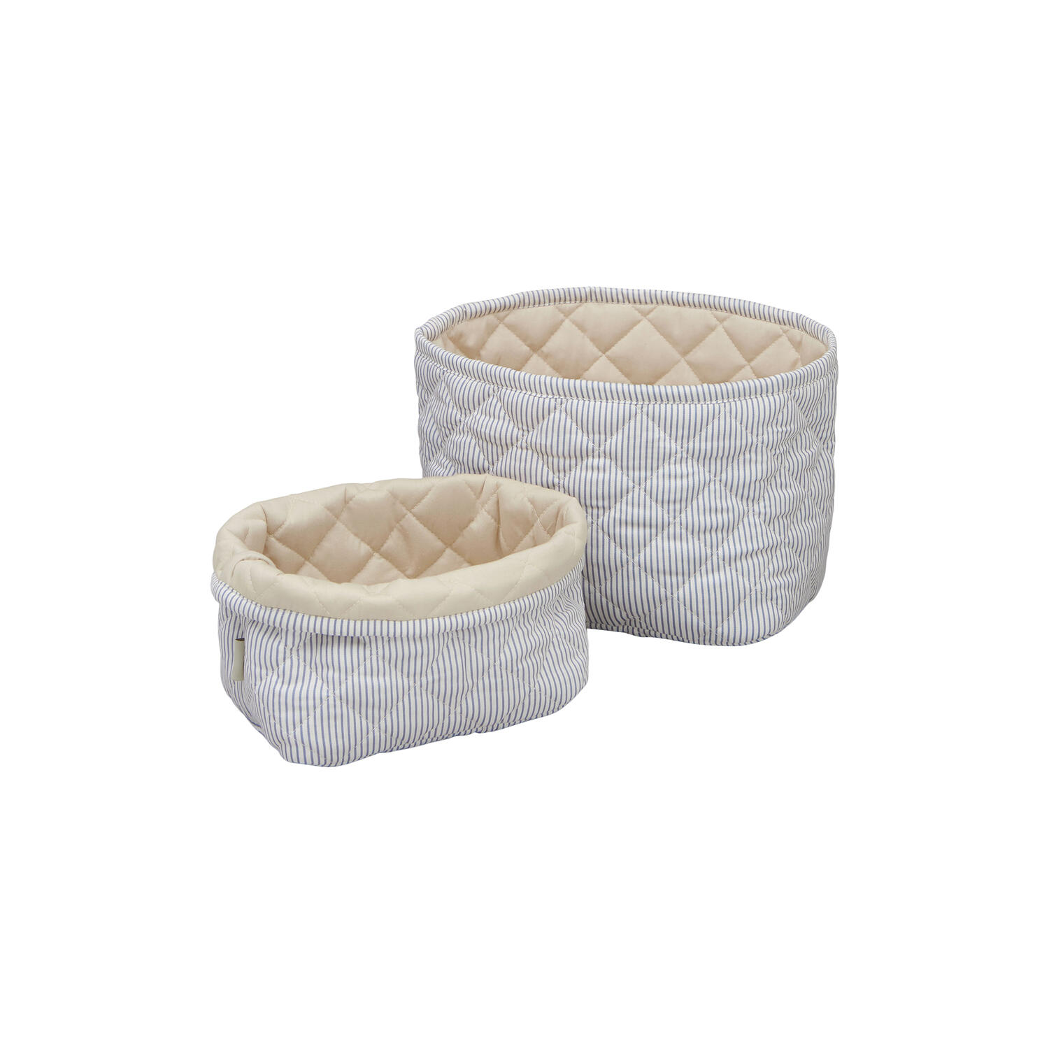 Quiltet opbevaringskurv 2-pak, classic stripes blue/praline