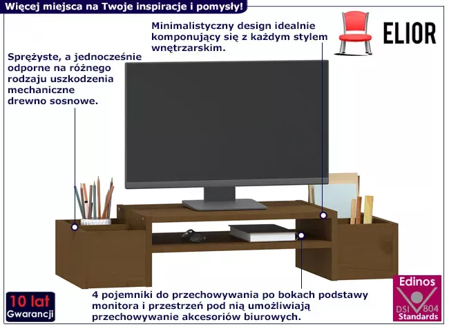 Klasyczna podstawka pod monitor miodowy brąz - Xyvon