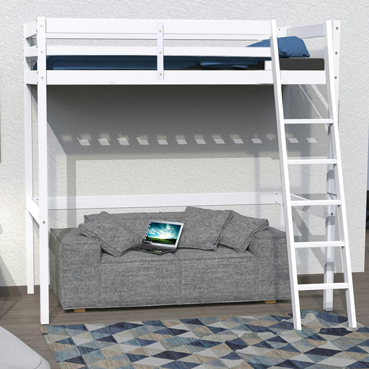 STUDIO - Lit mezzanine 90x190 laqué blanc