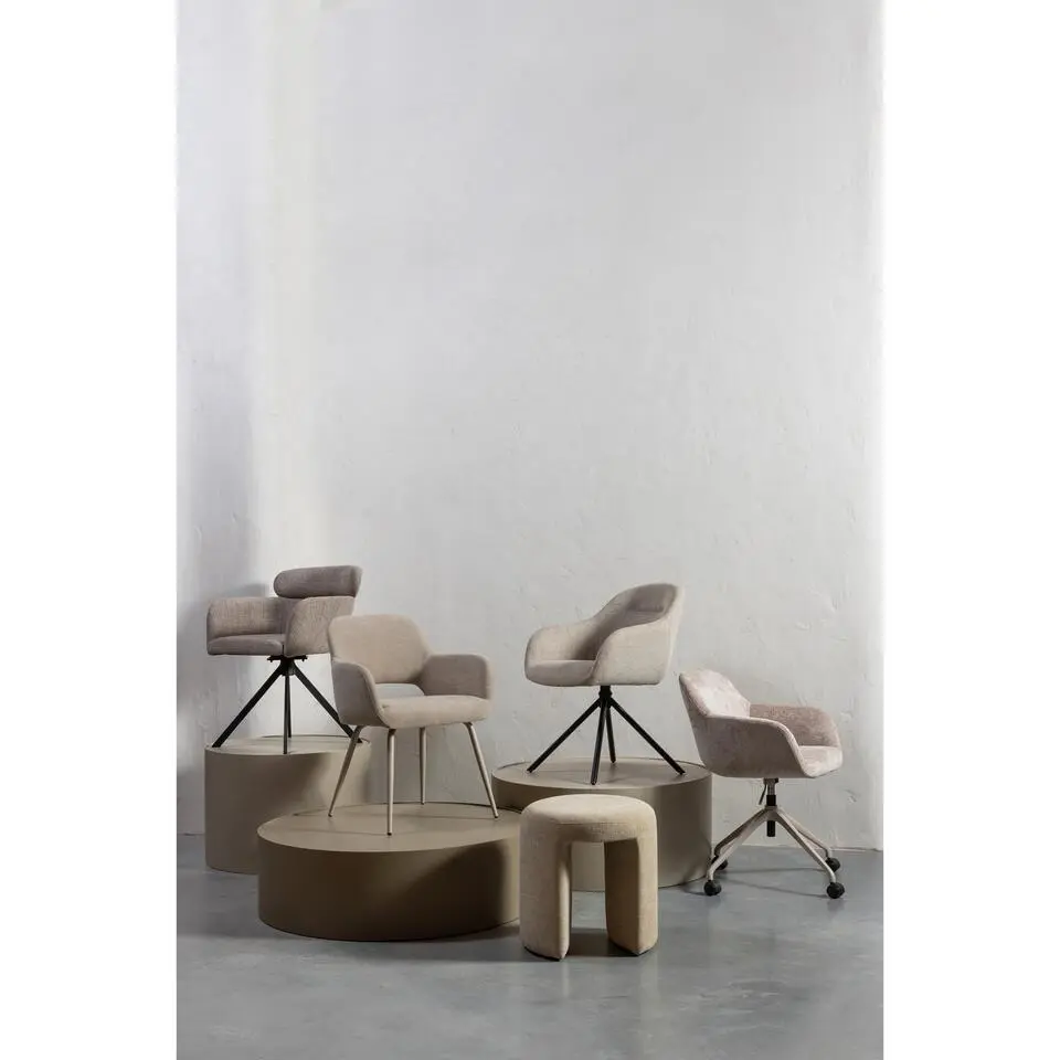 WOOOD Grant-Jaki Eetkamerstoelen - Chenille - Zand - Set van 2