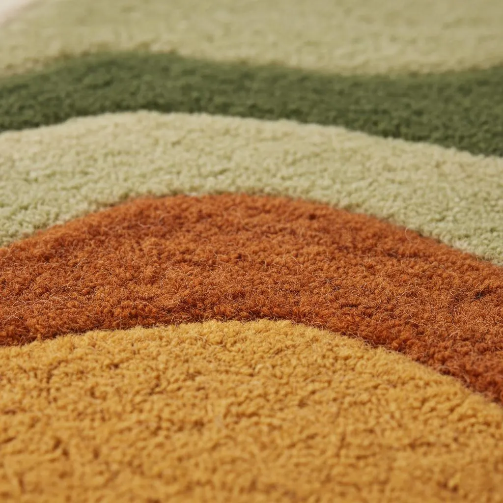 Large Wavy Area Rug — Retro Boho Shag Tufted Rug, Mid-Century Modern Living Room Carpet, Orange Green Cream Abstract Accent