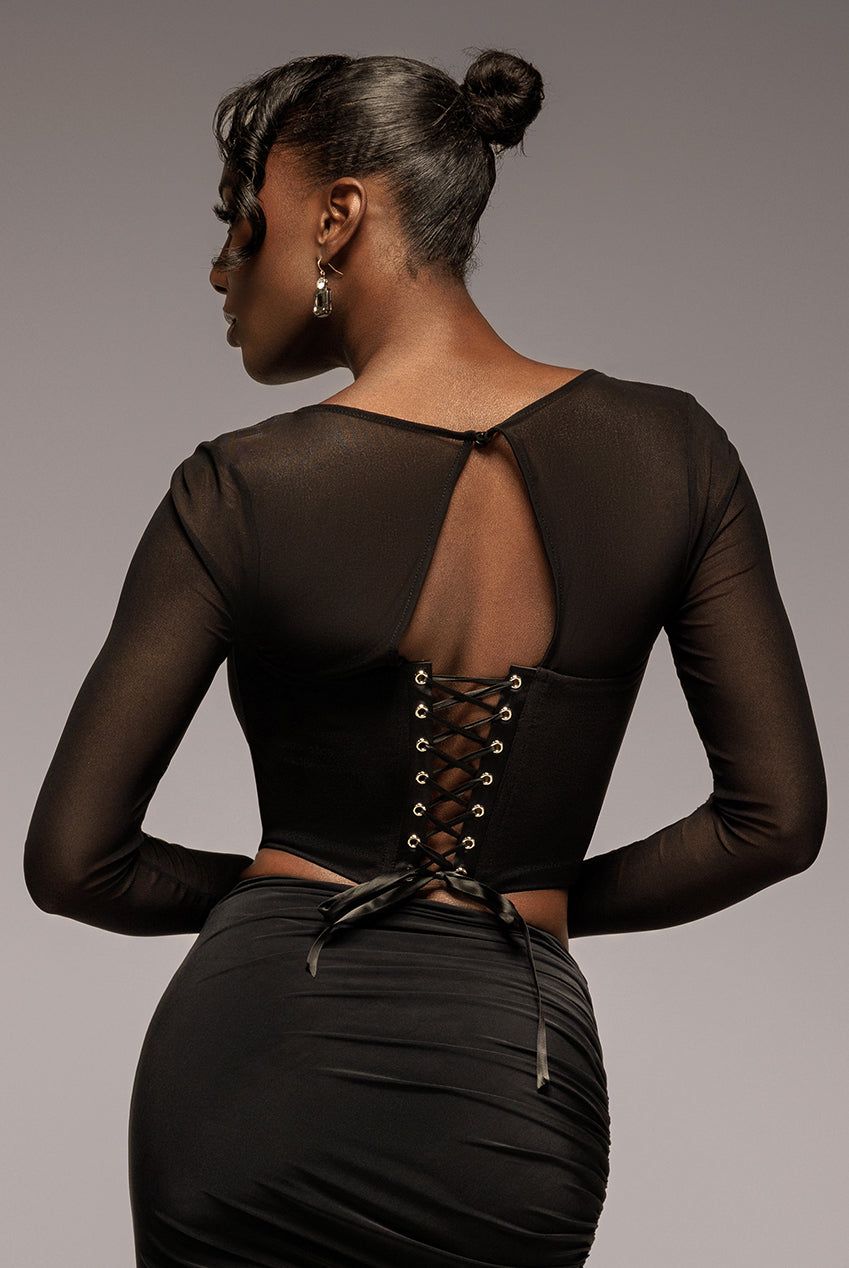 Goddiva Scuba Crepe And Mesh Lace Up Corset Top