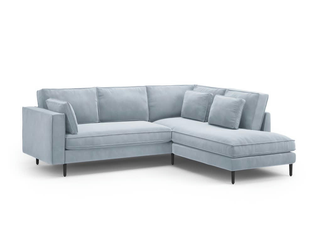ALEXIS - Canapé d'angle 5 places en velours bleu clair