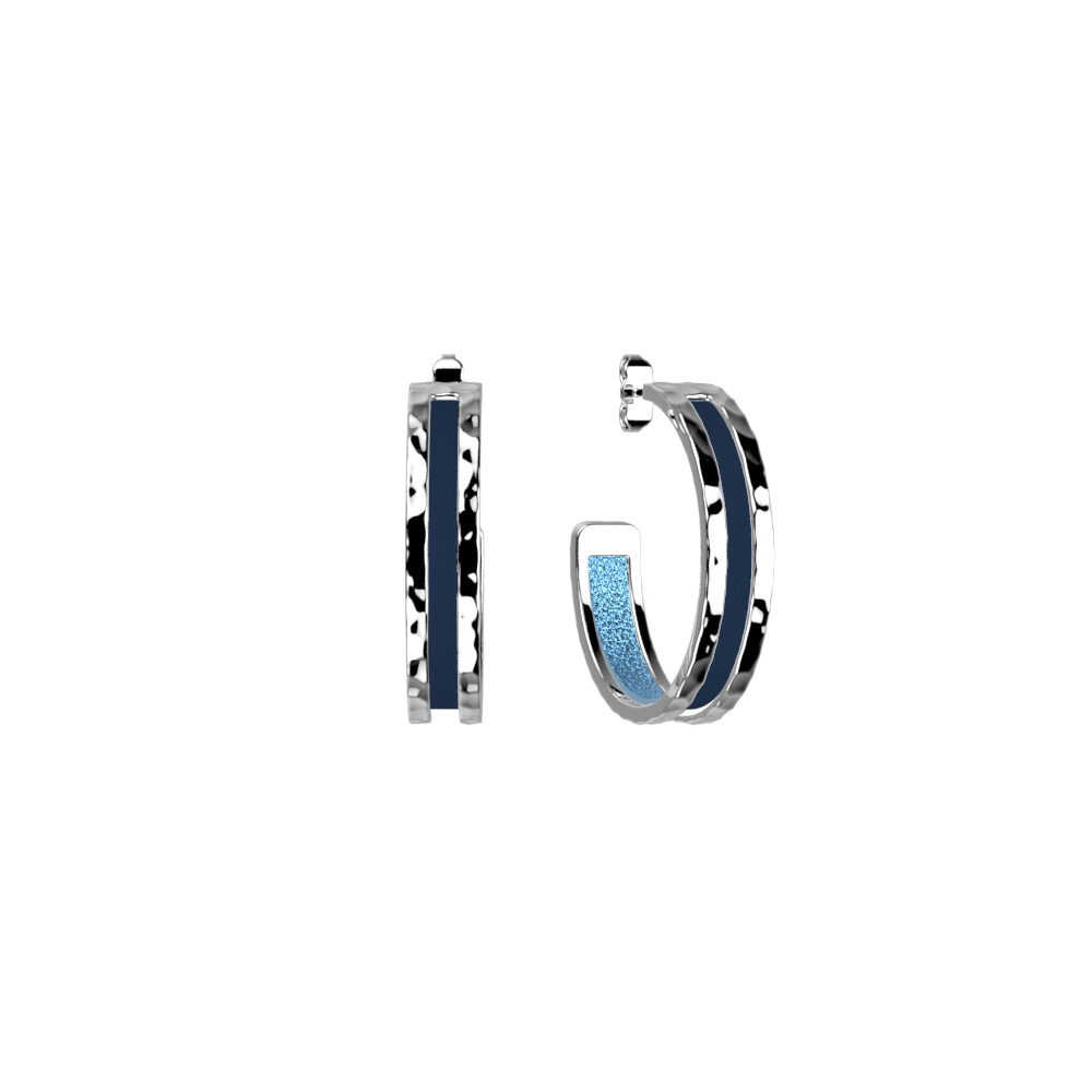 Boucles d'oreilles Pure Martelée, cuirs réversibles Marine / Ciel étoilé