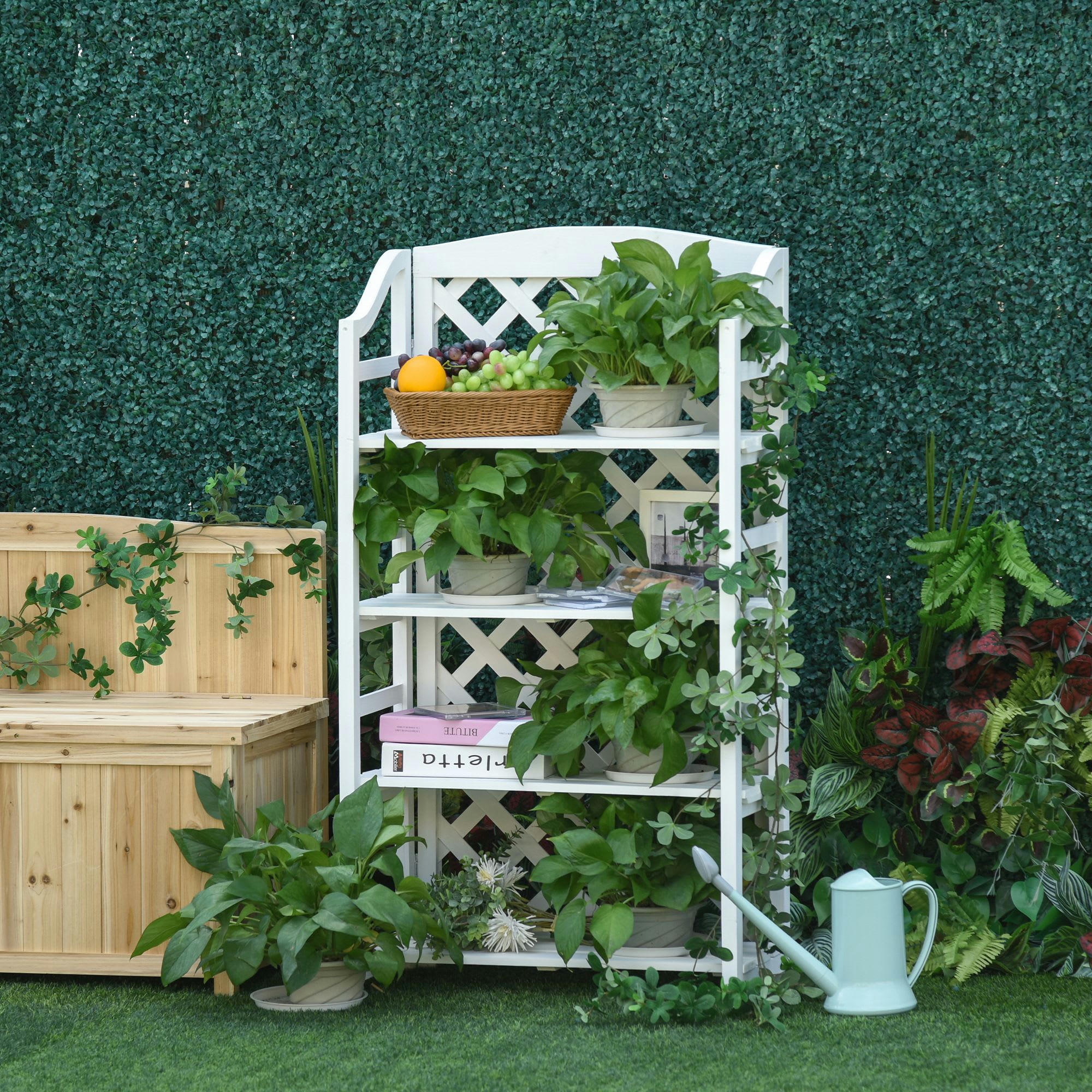 - Étagère à fleurs pliable 4 étagères réglables en bois de sapin blanc