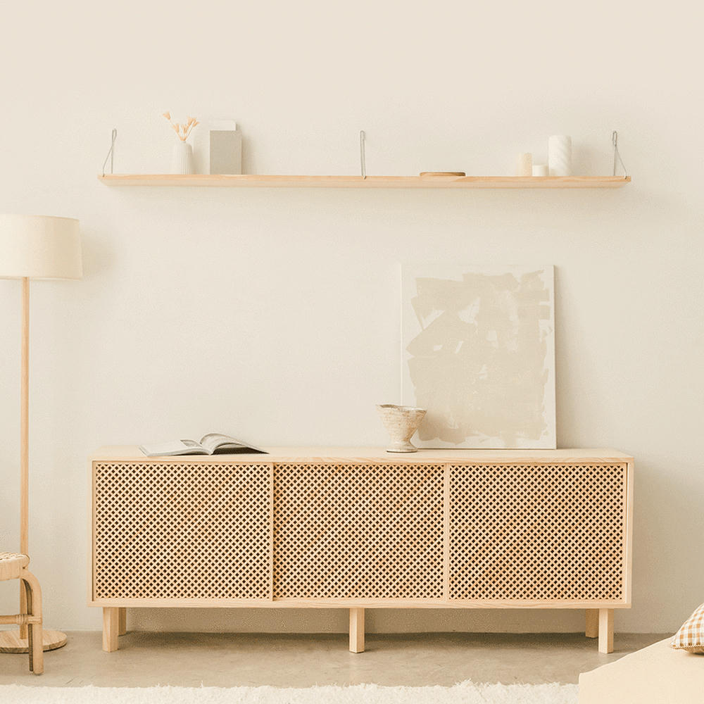 ALTEA - Buffet 3 portes en bois massif naturel - 180 cm