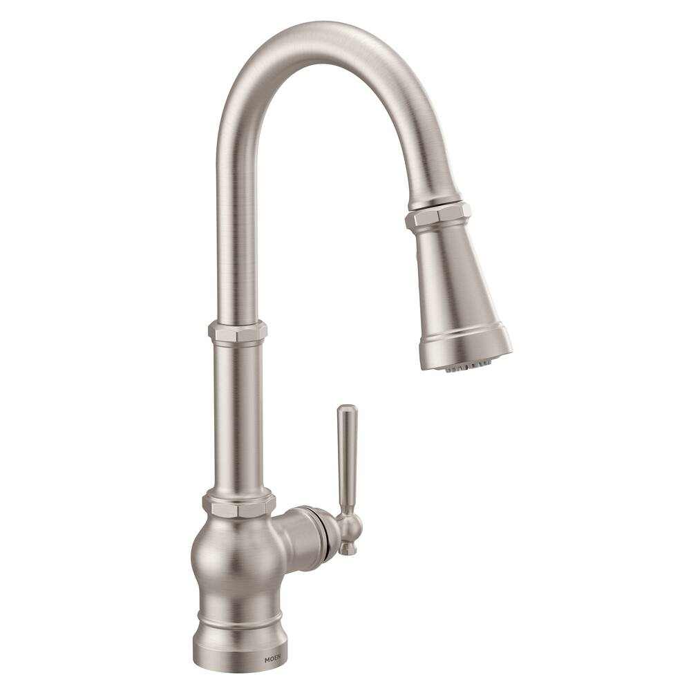 Moen® Paterson Single Handle High Arc Pull Down Spot-Resist Sprayer Kitchen Faucet, with Reflex & Power Clean, Stainless Steel