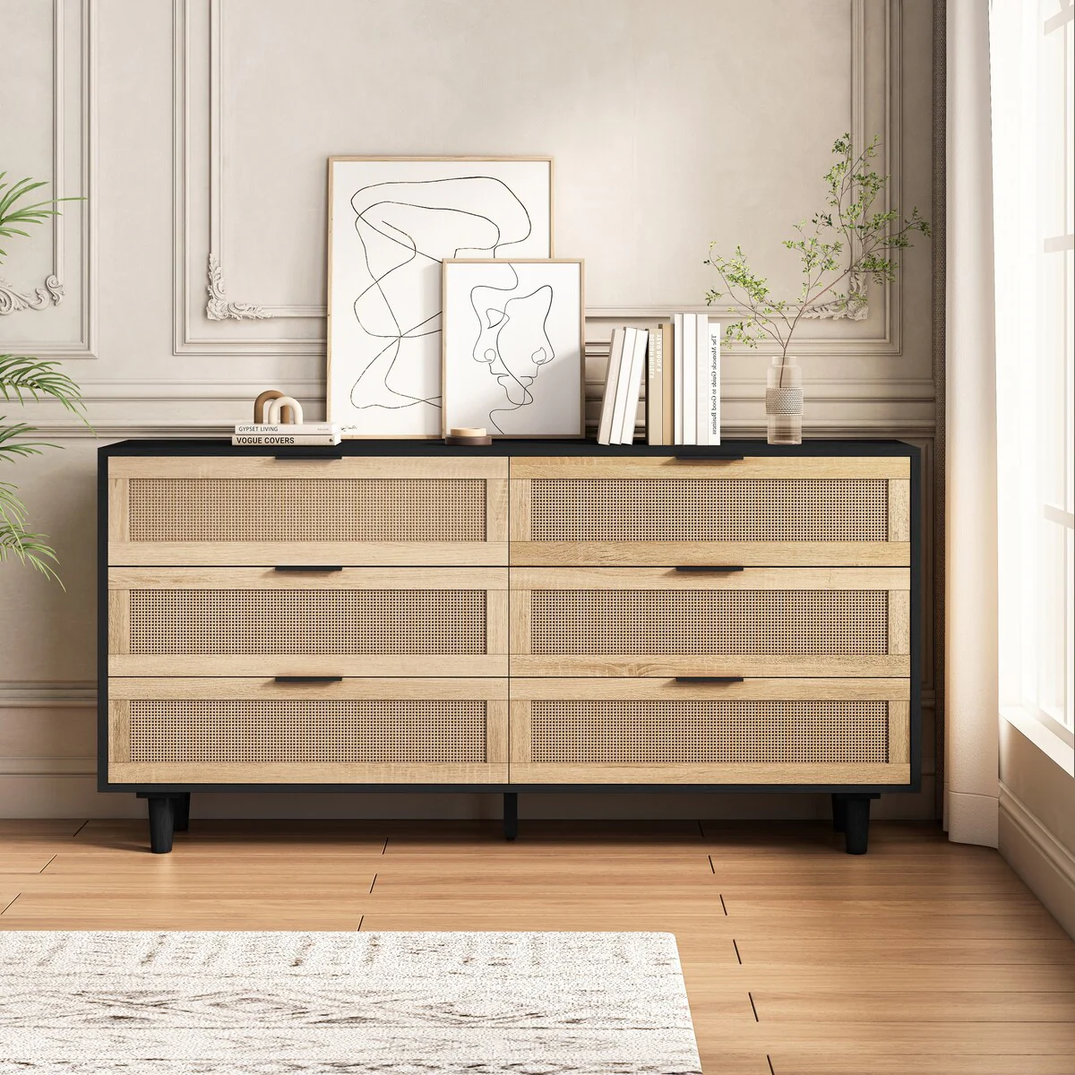 59.066-Drawers Rattan Storage Cabinet