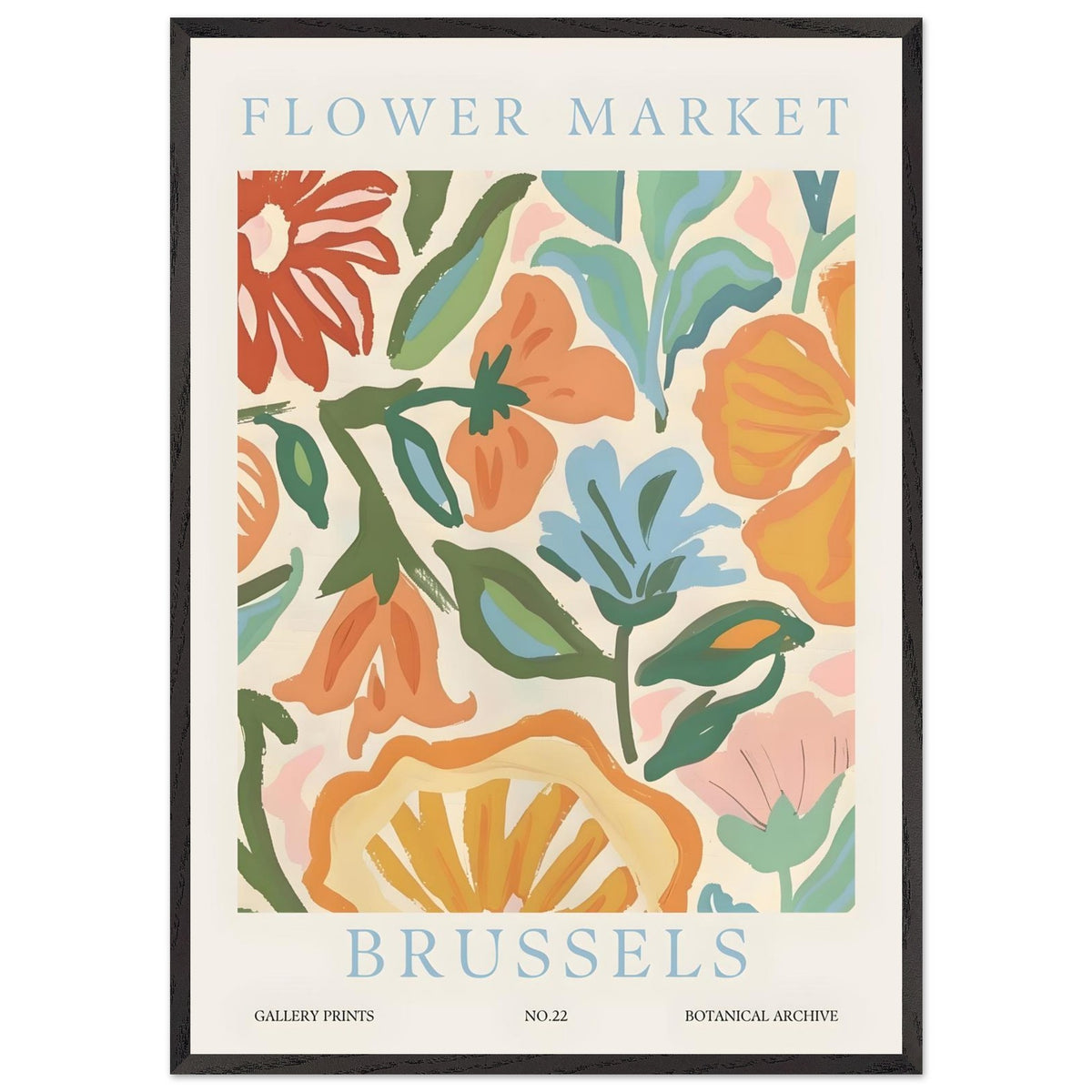 Artfulprints Poster met Lijst Flower market - Brussels  - 70x100 cm - Meerkleurig
