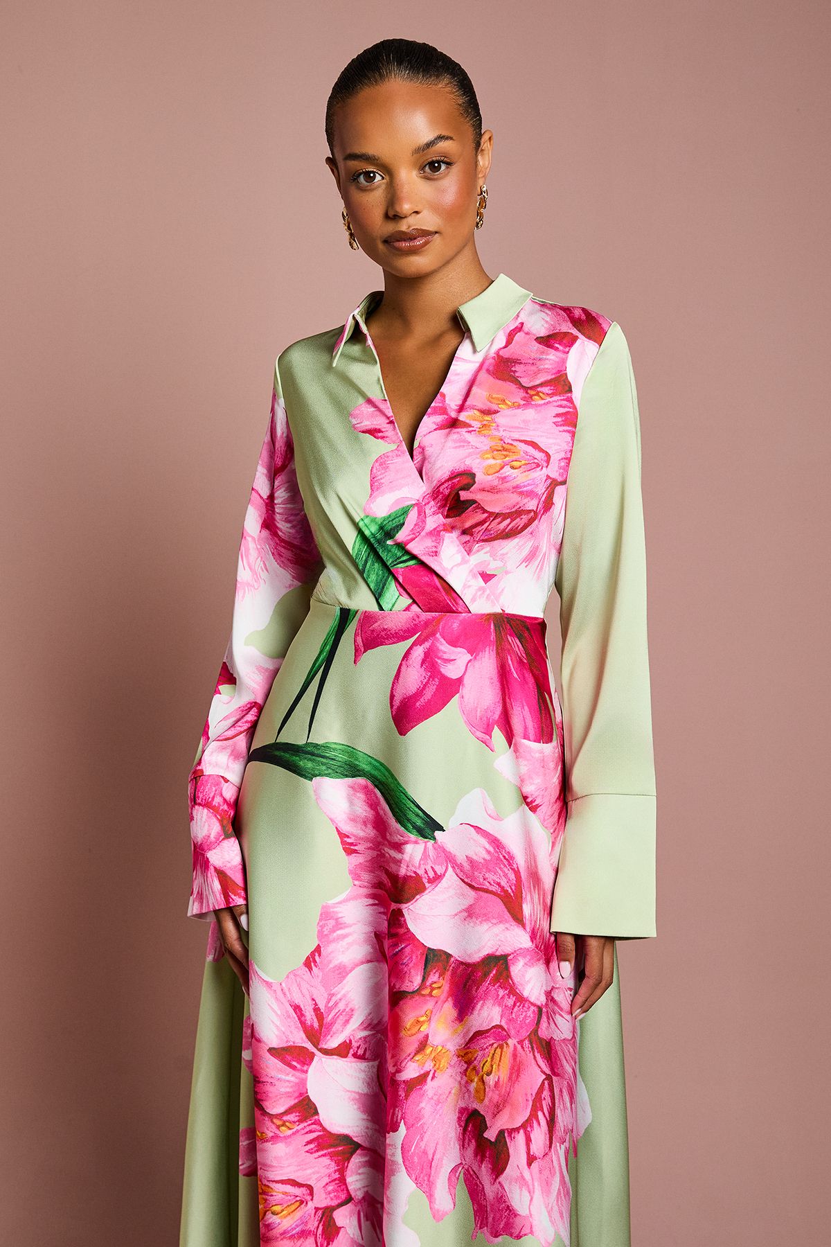 Coast Petite Placement Print Wrap Front Gown