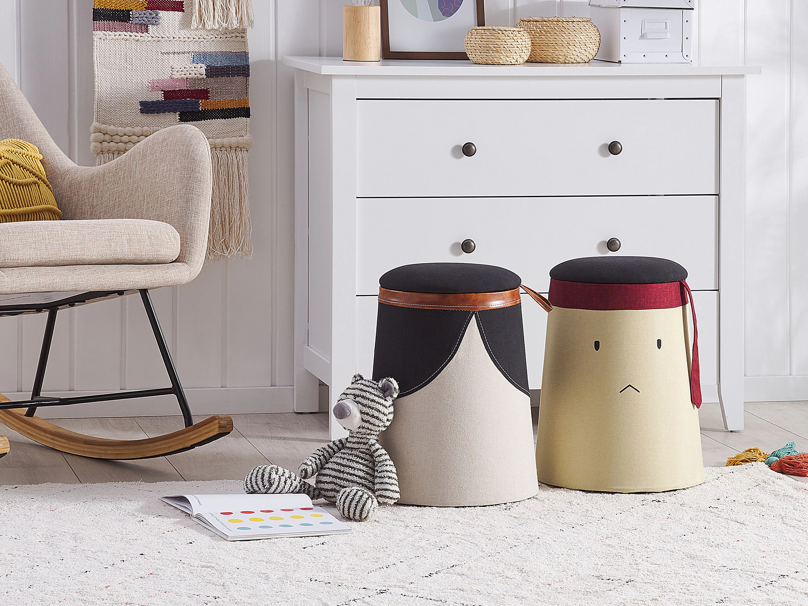 Kids Storage Pouffe SAMURAI Faux Linen Beige