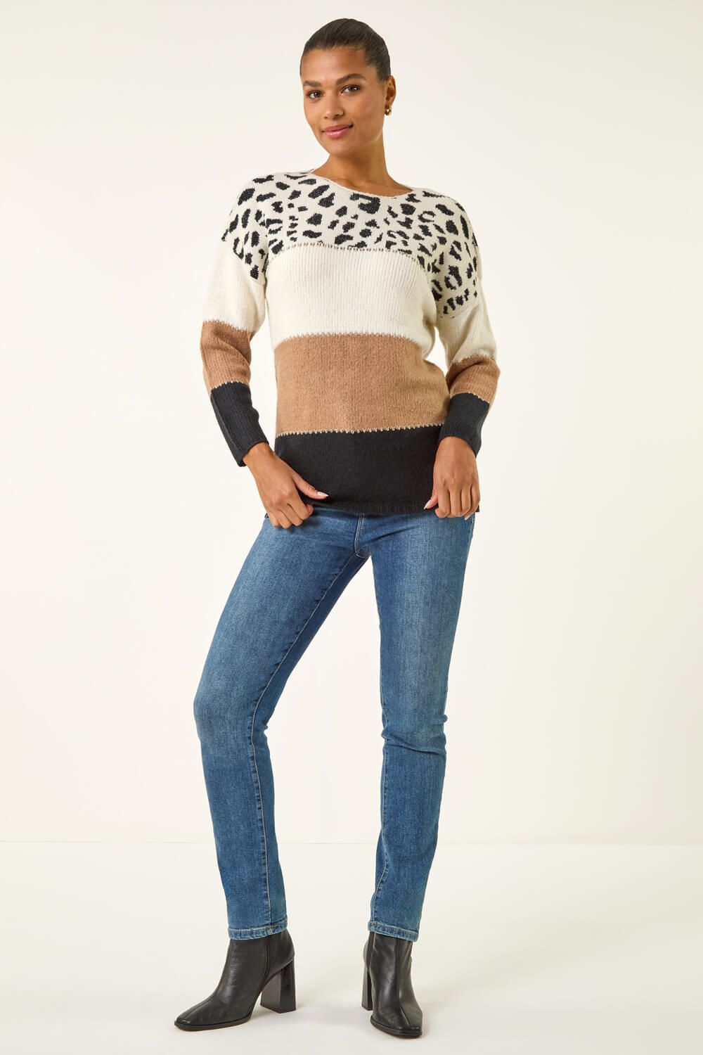 Roman Animal Print Colour Block Jumper