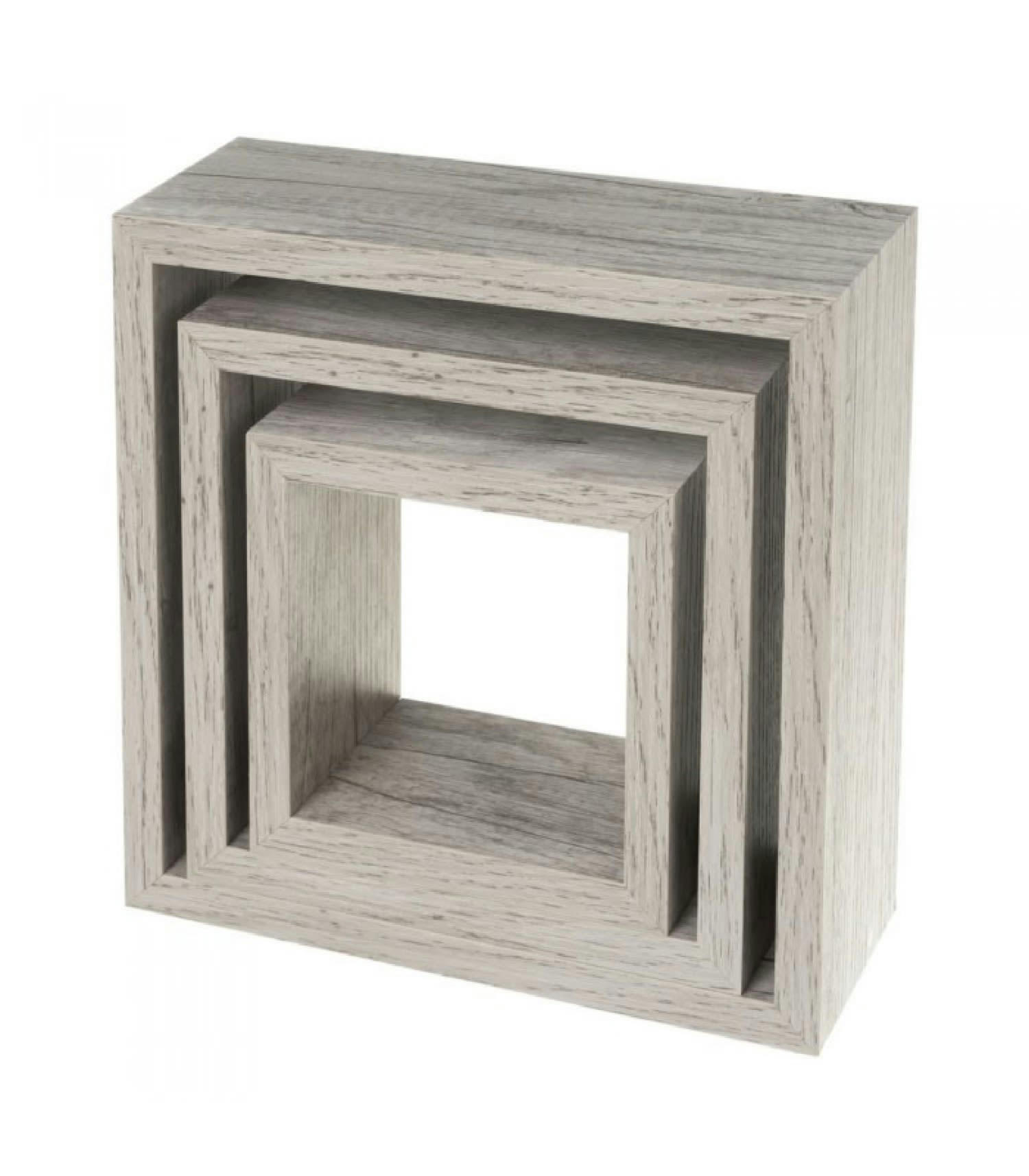 - Set de 3 Étagères Murales Carrées en Bois Gris - 25X25X9cm