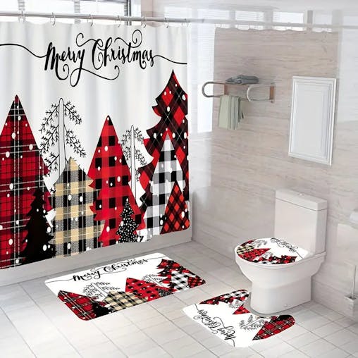 NNETM Jolly Tree-Themed Bathroom Ensemble: 4-Piece Festive Christmas Delight