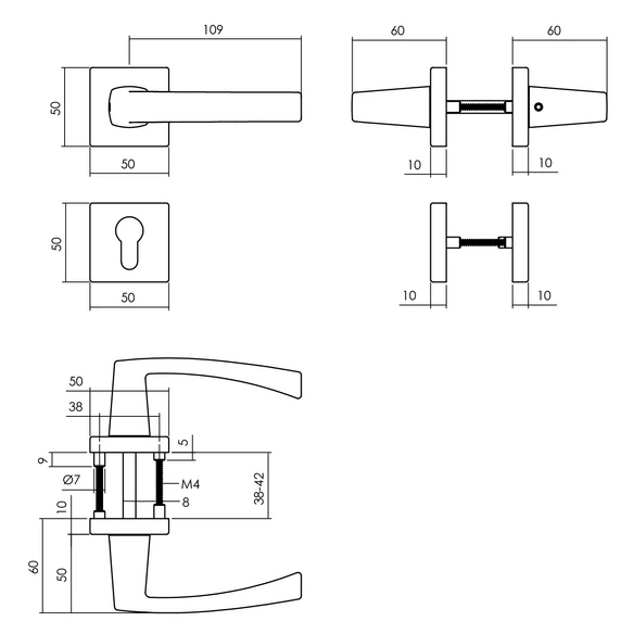 Türdrücker »Moora«, 55x55x10 mm PZ-Rosetten
