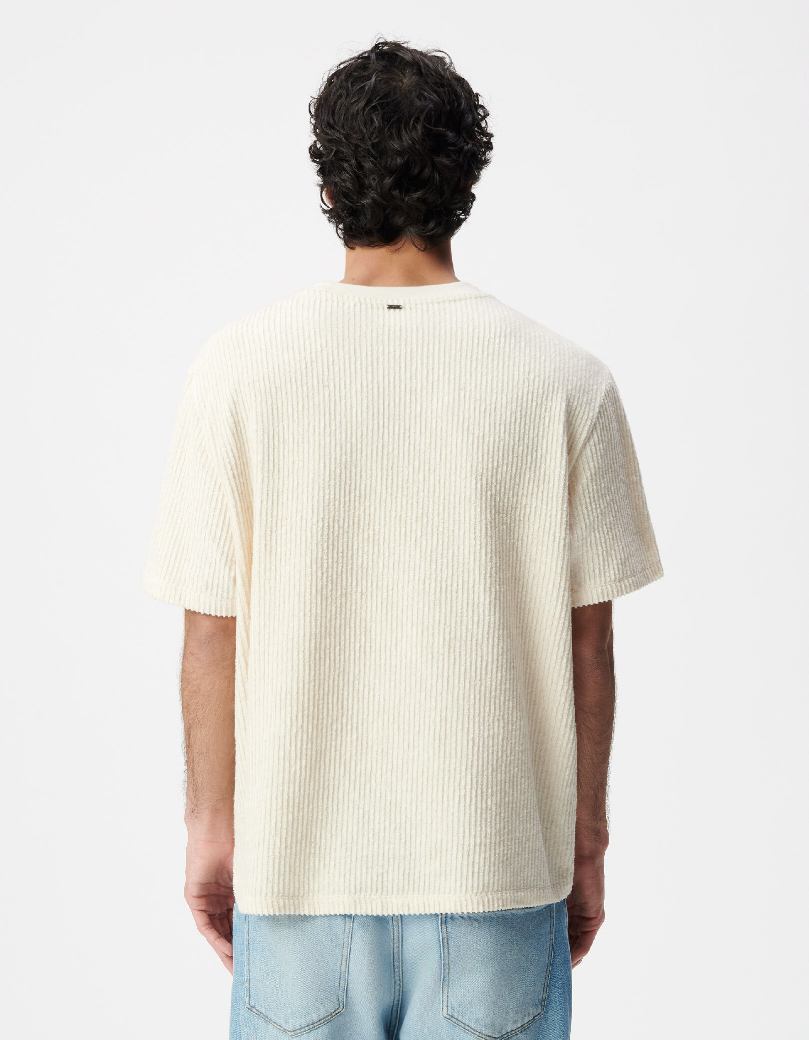 T-shirt col rond écru éponge motif rayures Homme