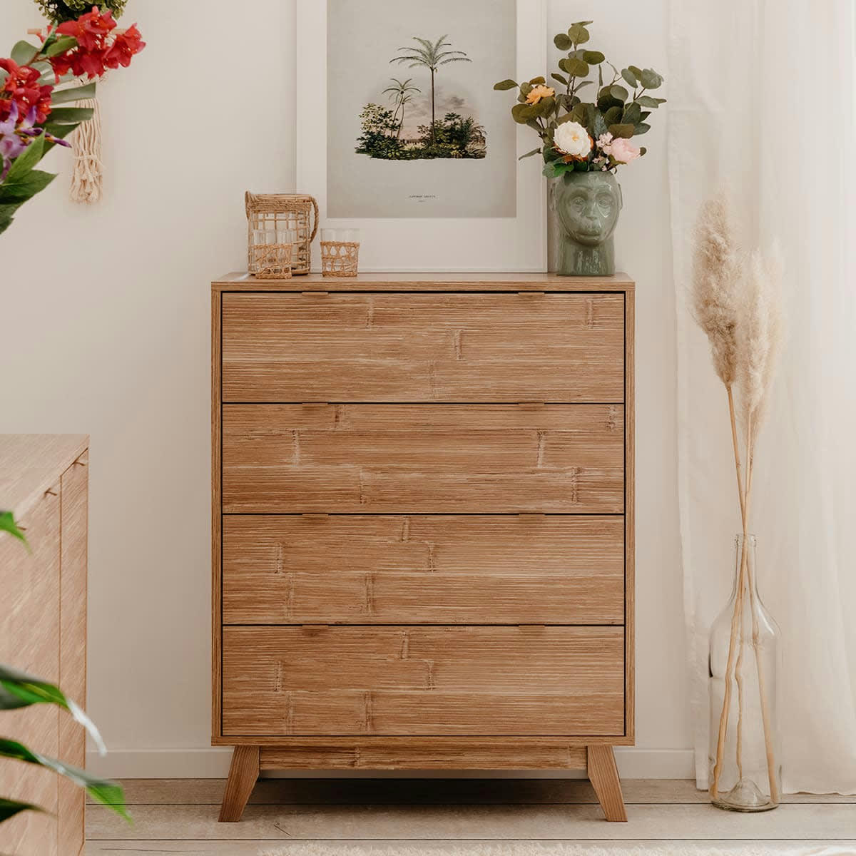 ROMI - Commode 4 tiroirs effet bambou 81,5 cm