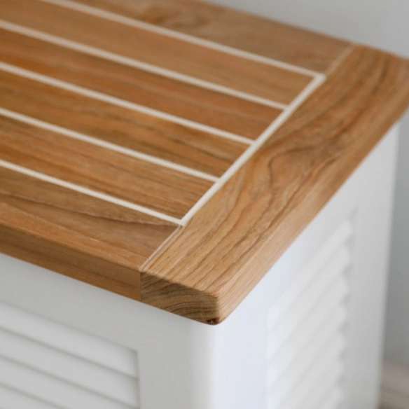 Aufbewahrungsbox »Storage«, BxTxH: 90 x 48 x 48 cm, weiss-hellbraun,Teakholz, mit Stauraum