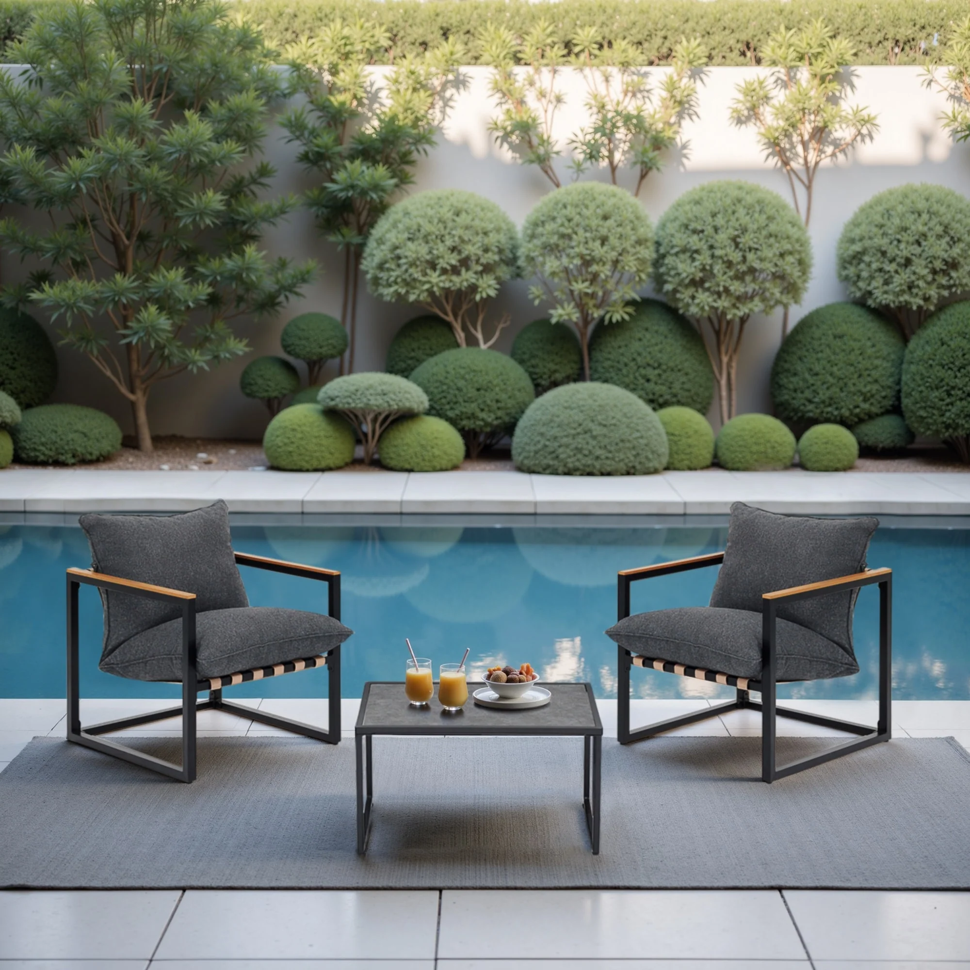 4 Piece All Weather Webbing Patio Conversation Set Outdoor Sofa Set with Washable Cushions and Chairs