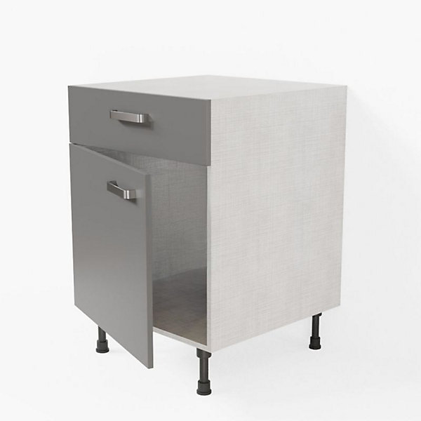 Meuble de cuisine bas - 1 porte   1 tiroir - 60 cm - Caisson coloris Lino