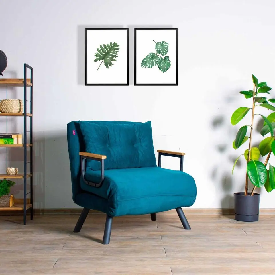 Sando 1-zits slaapbank - Metalen frame - Petrolgroen