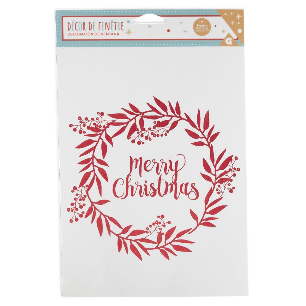 Décoration fenêtre No&euml;l électrostatique guirlande couronne Merry Christmas rouge ou doré