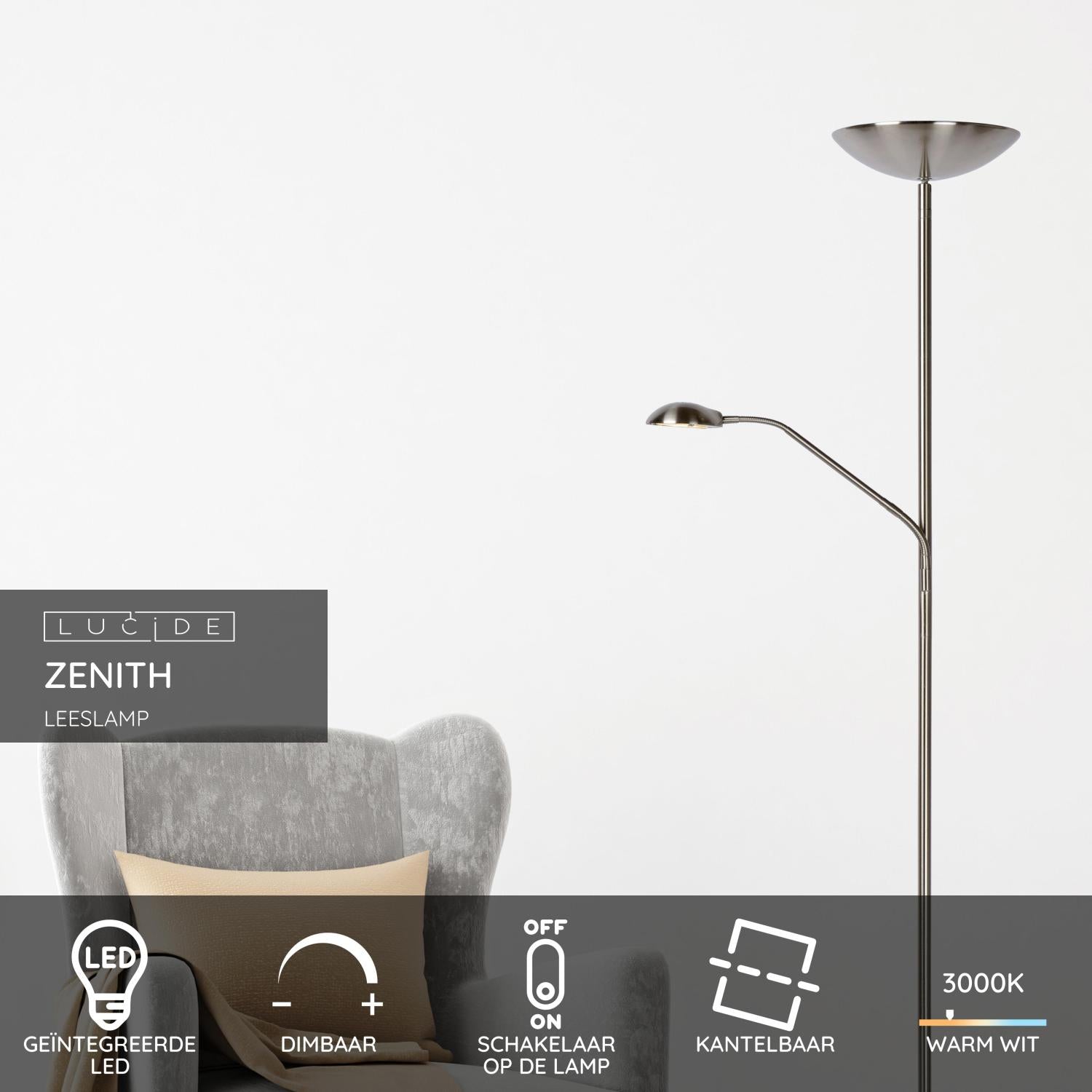Lucide ZENITH Leeslamp - Mat chroom