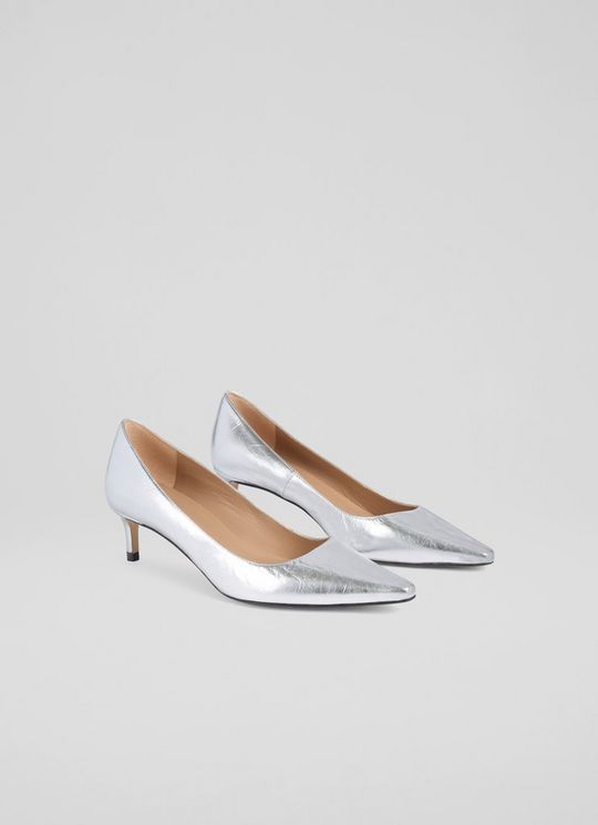 New Ava Metallic Leather Low Heel Courts