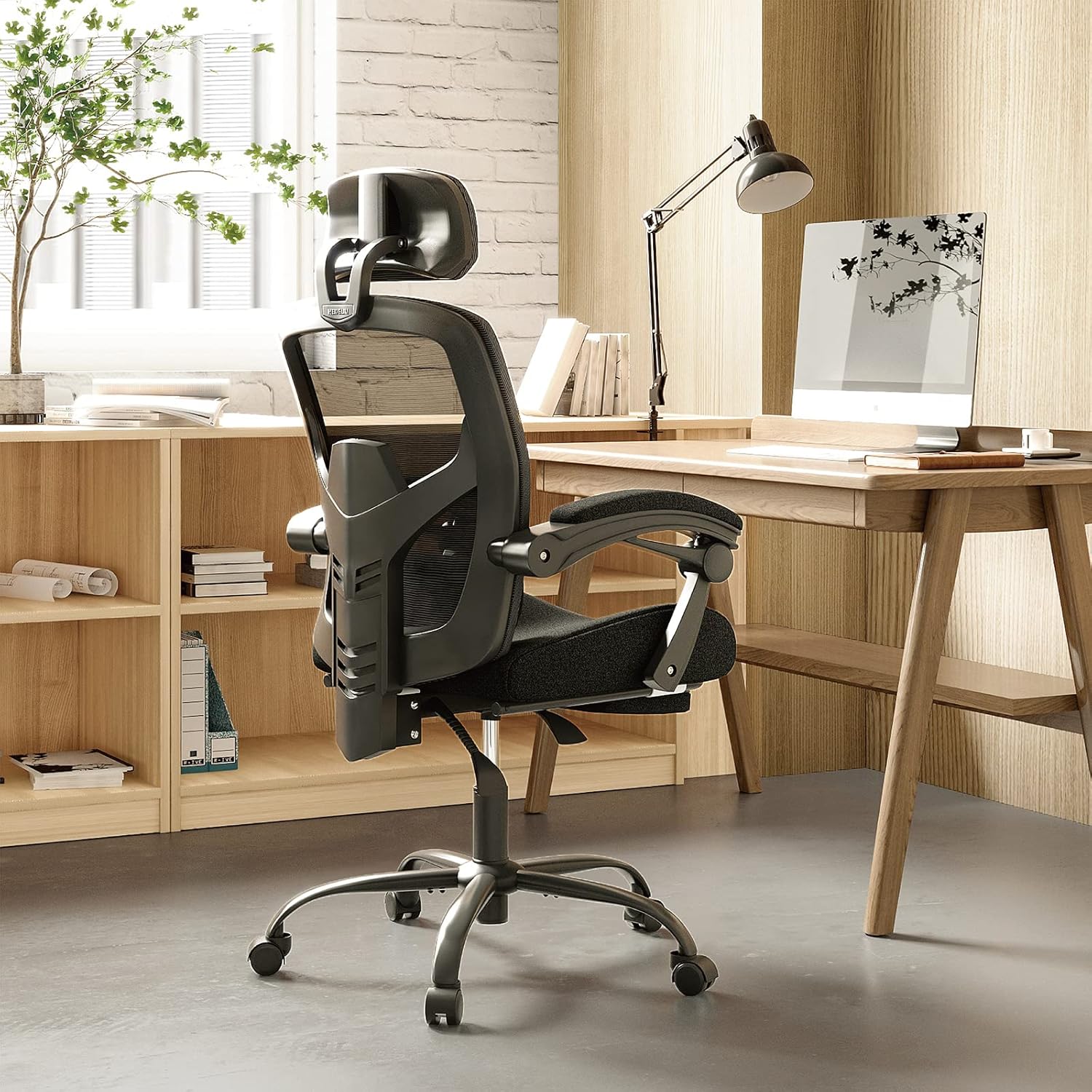 DUMOS Office Desk Computer Chair with Footrest, Ergonomic Mesh Swivel Gaming Chair with Rolling Wheels, Comfortable Headrest, Lumbar Support, Comfy for Home, Office, Task, Student, Inky
