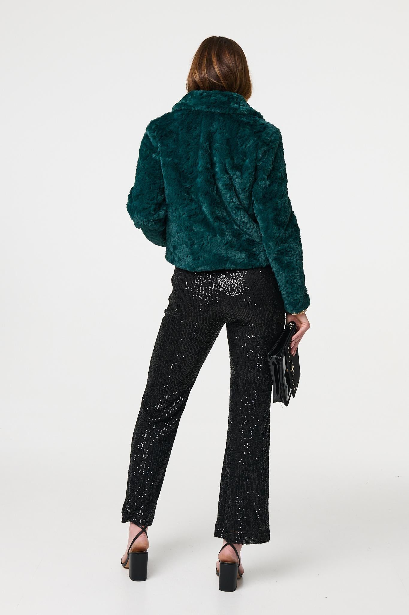 Izabel London Faux Fur Cropped Long Sleeve Jacket