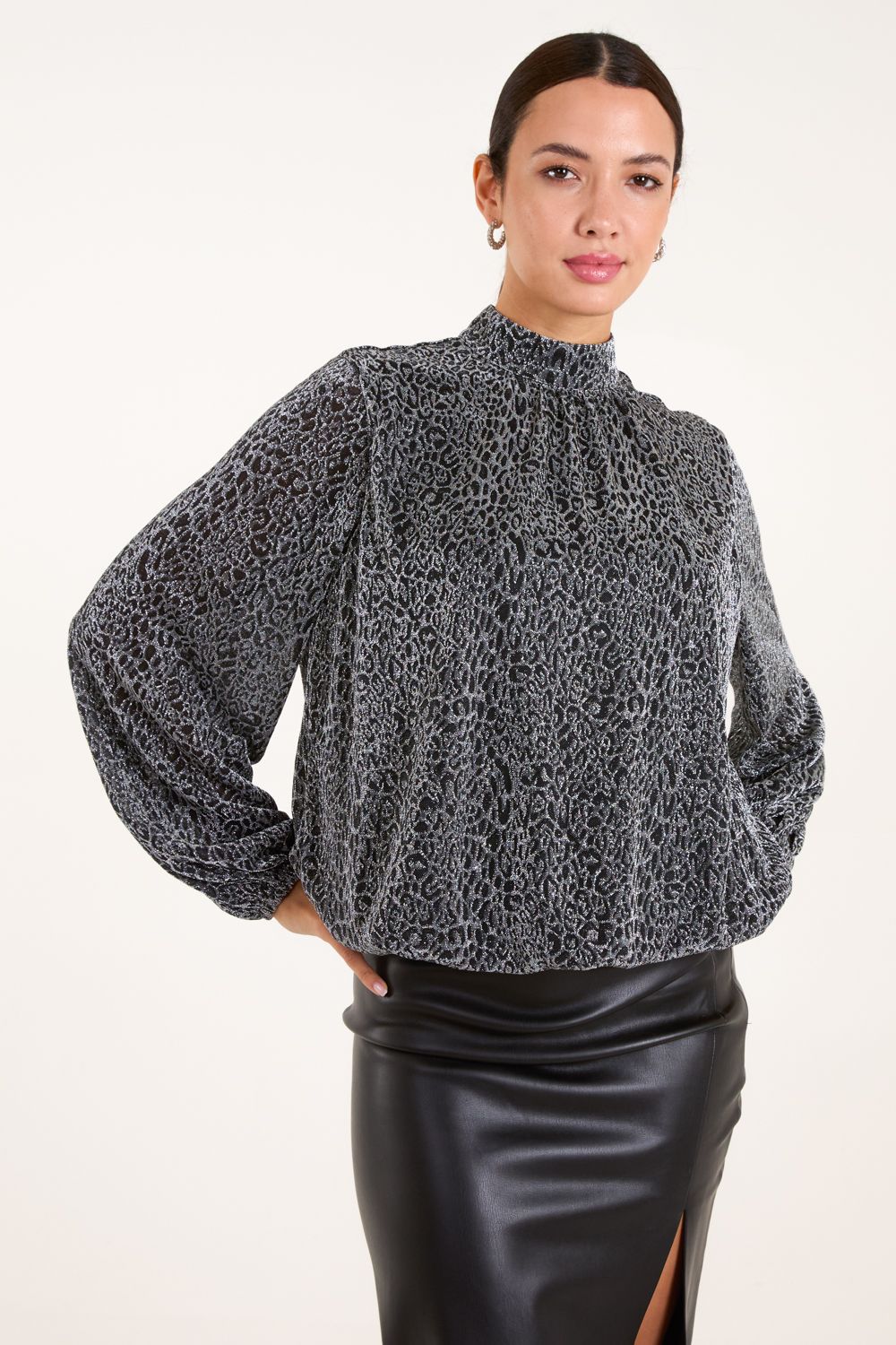 Blue Vanilla High Neck Puffball Hem Blouse