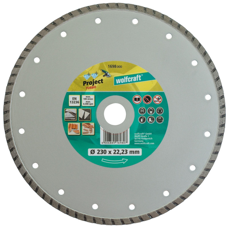 Disque à tronçonner Project Turbo en diamant Ø 230 mm WOLFCRAFT