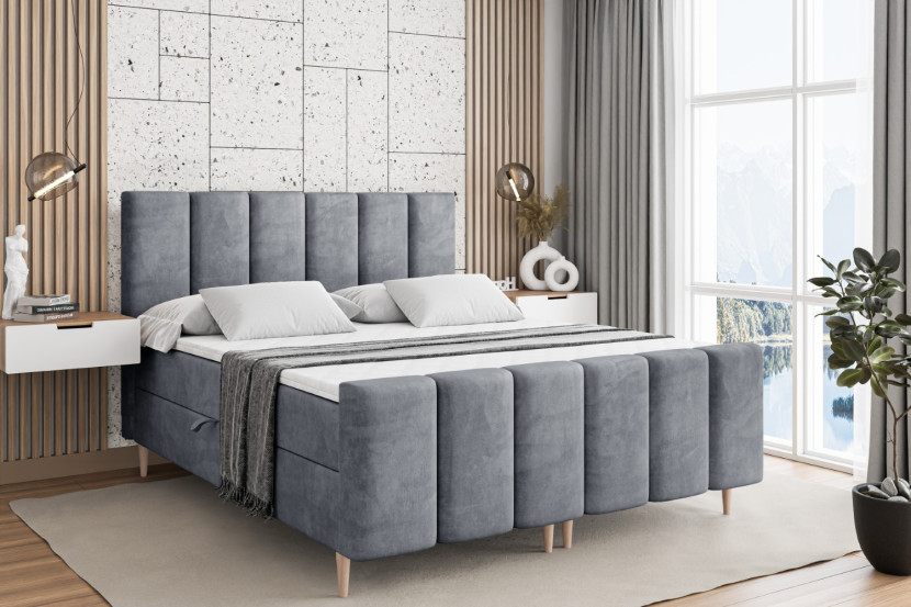 Łóżko kontynentalne - pojemnik, materac, nóżki BOXI1-FD-Z 120x200 cm