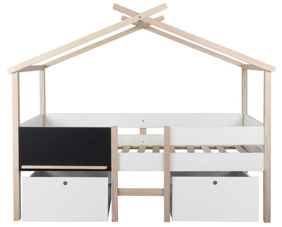 ALTO - Lit enfant cabane   avec tiroirs blanc   effet bois    90x200