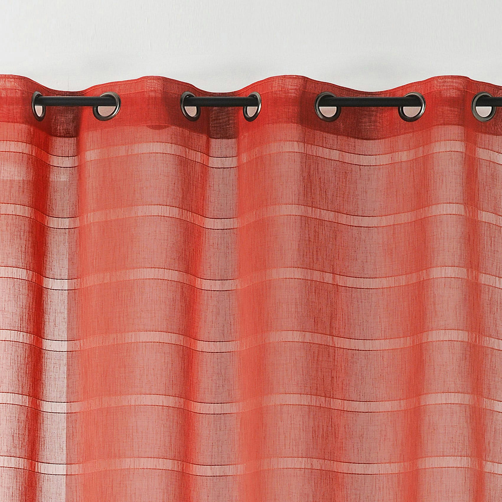 - Voilage rayé et tamisant cordelette polyester terracotta 140x250 cm